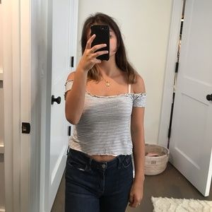 PACSUN STRIPE OFF THE SHOULDER T SHIRT